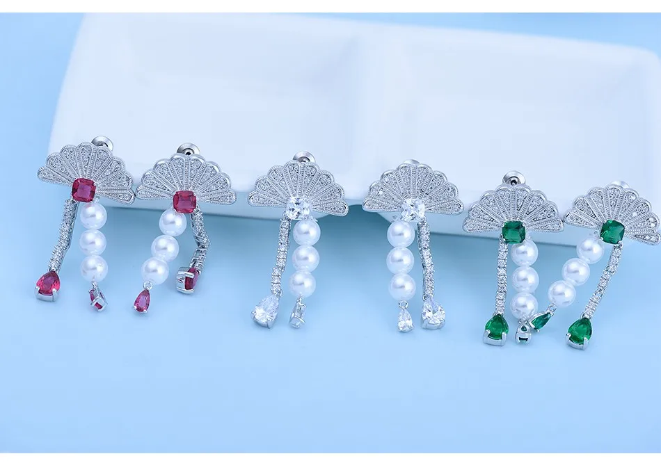 LUOTEEMI Newest Charm Fashion Drop Earrings Clear Green CZ With Imitation Pearl Pendant Statement Dangle Brincos Women Jewelry