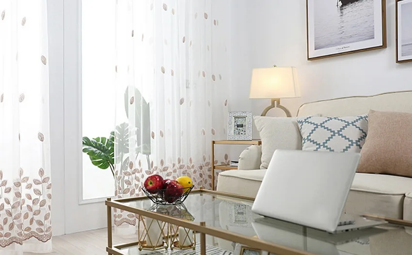 Blue Four-leaf Clover Embroidery Tulle Curtains For Living Room Sheer Panels White Voile Curtains For Bedroom Kitchen M099#4