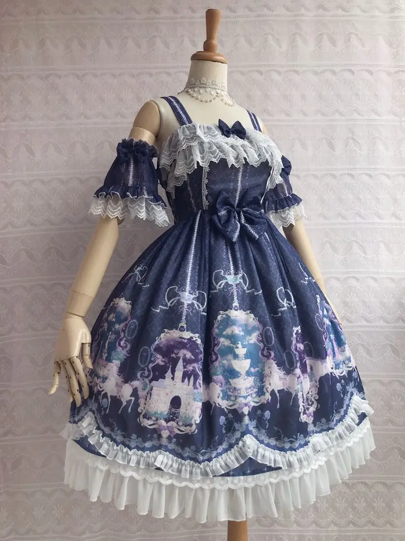 Unicorn's Secret Garden~ сладкий Печатный Лолита JSK платье w. Съемные рукава от Yiliya