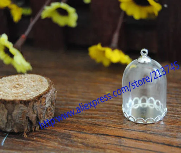 

SLAE Free ship!! 100sets silver 25*18mm glass dome globe & base & cap set glass globe set glass vial pendant DIY glass bottle