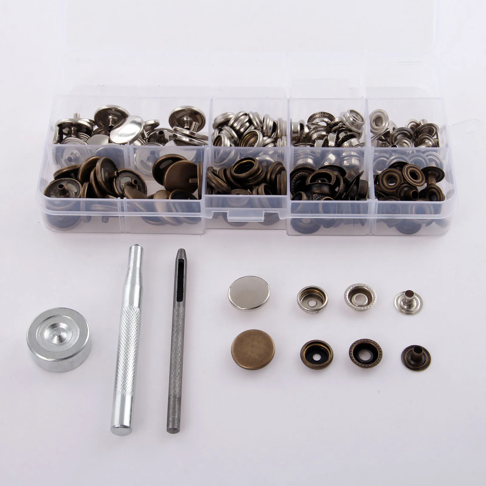 

40 Set 17mm Metal DIY Sewing Press Studs Button Snap Fastener for Bags Clothes Jeans Button+3pcs Fixing Tools Kit+Storage Box