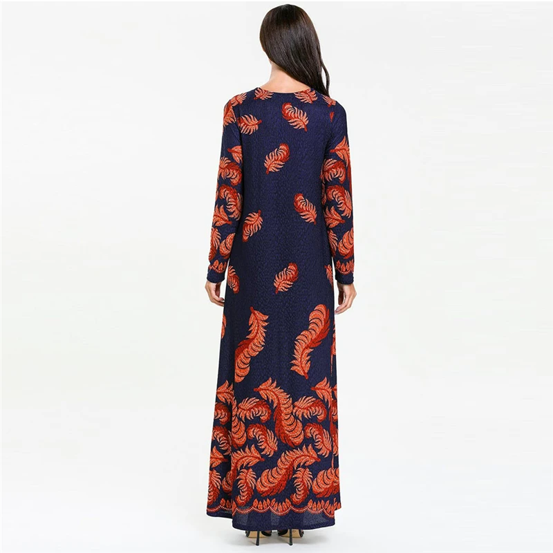 1PC Muslim Women's Dress Long-sleeved Fashion Print O-Neck England Style Middle Eastern Long Dropship Apr | Тематическая одежда