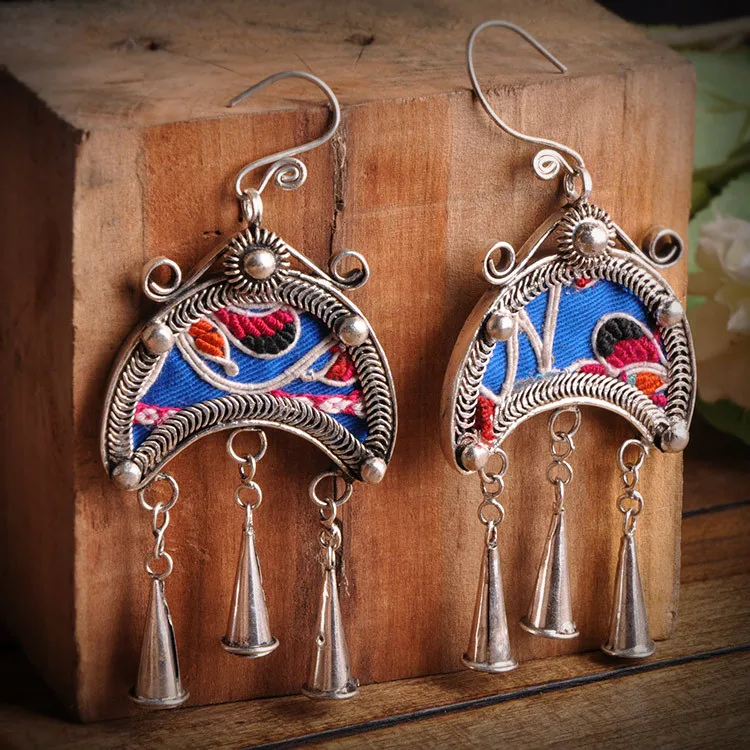 Хит продаж Новые китайские национальные этнические серьги с вышивкой творческая