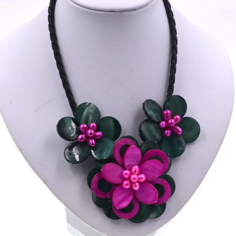 2018 новый дизайн темно зеленый и ярко розовый пресноводный жемчуг ракушка цветок