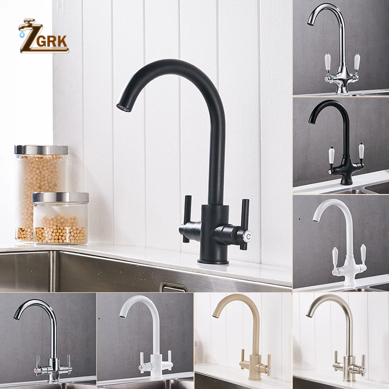 zgrk kitchen faucets matte black dual handle kitchen tap single hole 360 rotation water mixer tap mixer tap cfs5002b free global shipping