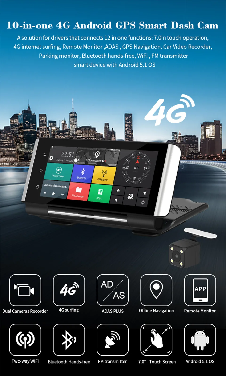 7 ''4G 1080P ADAS Dash Cam Складная Wifi Android Автомобильный видеорегистратор зеркало заднего вида монитор рекордер gps радио видеокамера двойной объектив
