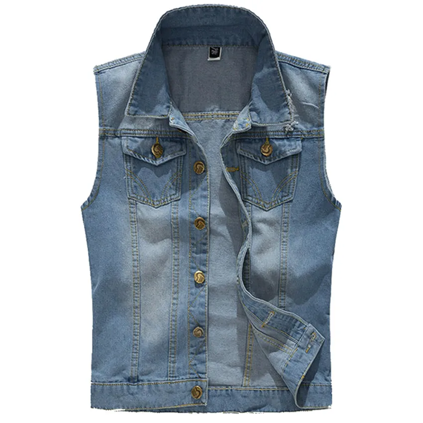 

2021 Slim Fit Cowboy Male Jacket Ripped Denim Vest Men's Jacket Sleeveless Casual Waistcoat Men's Jean Coat 5XL