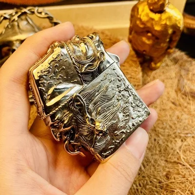 Китайская латунная масляная зажигалка, Мужская зажигалка в подарок - Цвет: 3
