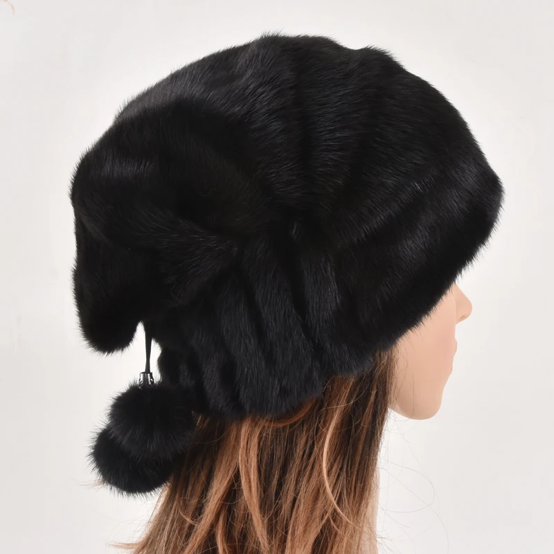 Шапка бини из натурального меха норки зимняя женская шапка|Женские Skullies и
