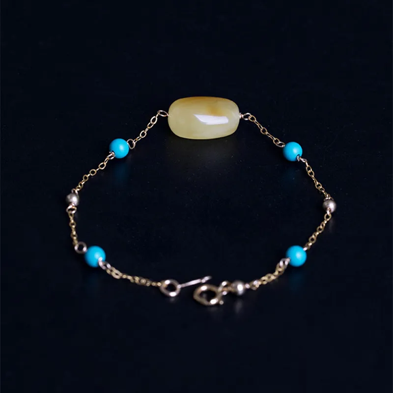 Женский браслет из серебра 100% пробы с бирюзовыми шариками | Украшения и