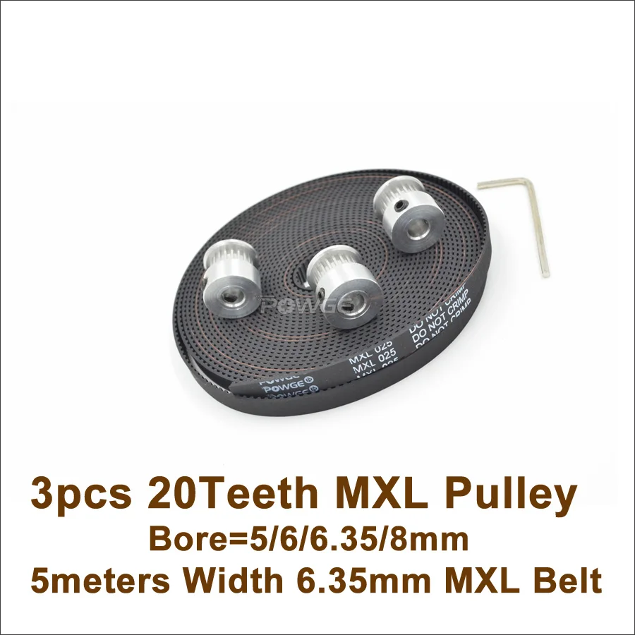 

3pcs 20 Teeth MXL Timing Belt Pulley Bore 5/6/6.35/8mm + 5meters W=6.35mm MXL Belt 3D Printer,Ultimaker 20T 20Teeth MXL Pulley