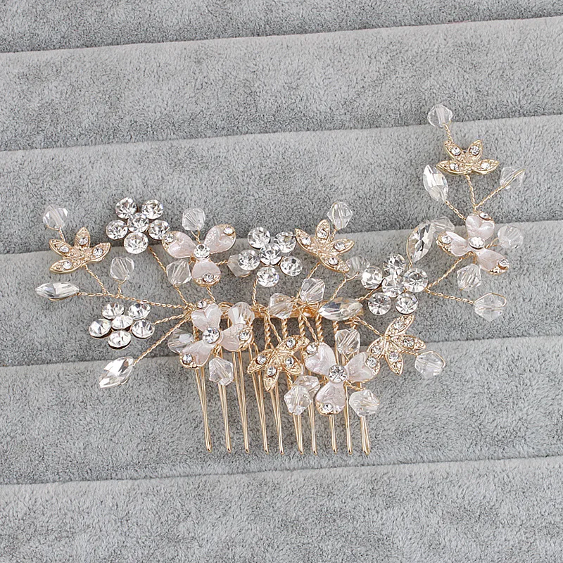 Цветочная расческа для волос с кристаллами и жемчугом ручной работы | Украшения