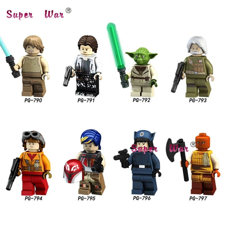 PG790-797 1 комплект серии 3 Leia Skywalker Yoda C3PO R2D2 Дарт Вейдер строительные блоки игрушки для детей - Цвет: PG790-797