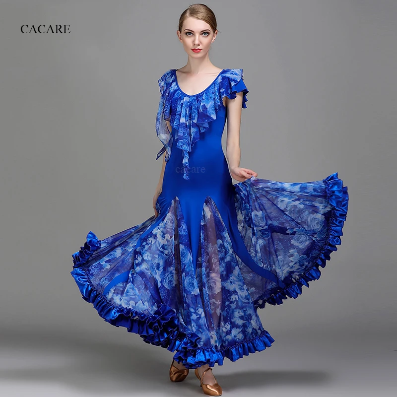 Ballroom Dance Competition Dresses Flamenco Standard Waltz Tango CHEAPEST D0977- Blue with Big Hem Ruffles | Тематическая одежда и