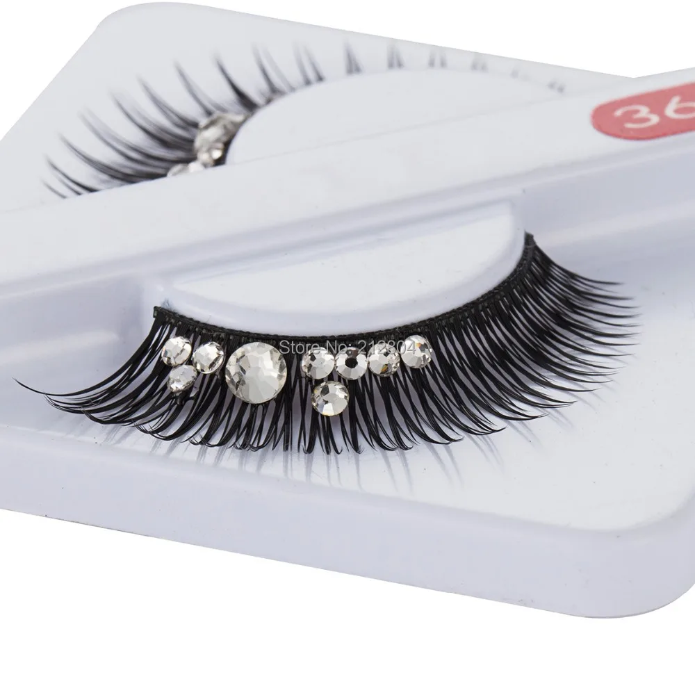 Ручной работы Natural Fake черные длинные со стразами Накладные ресницы Красота