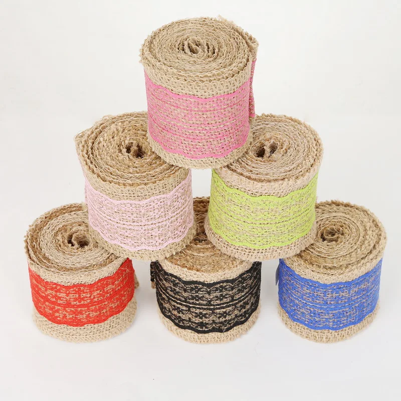 Ширина 6 см 2 м/рулон натуральная джутовая Мешковина гессианская лента с
