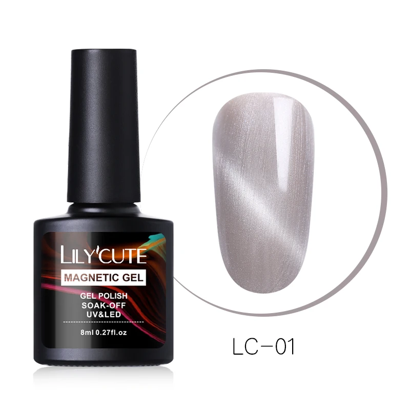 LC01 LILYCUTE, 8 мл, дымчато-серый, серия, кошачий глаз, гель с блестками, блестящий Магнитный Гель-лак, отмачиваемый, УФ-Гель-лак для нейл-арта - Цвет: LC01
