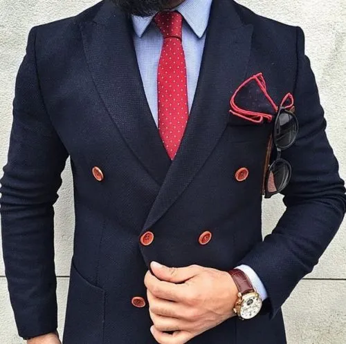 Темно синий двубортный костюм 2017 модный Блейзер на заказ деловой мужской смокинг