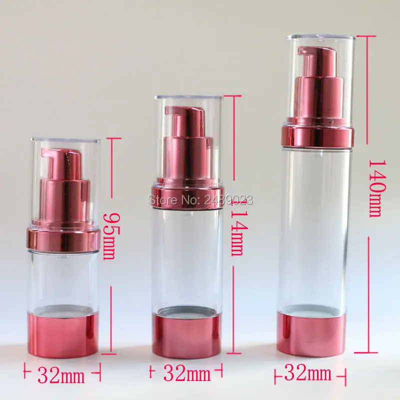 Makeup Tools Rose Red Plastic Airless Pump Bottles Cosmetic Container With Transparent Cap Refillable Packing Bottle 2pcs/lot | Красота и
