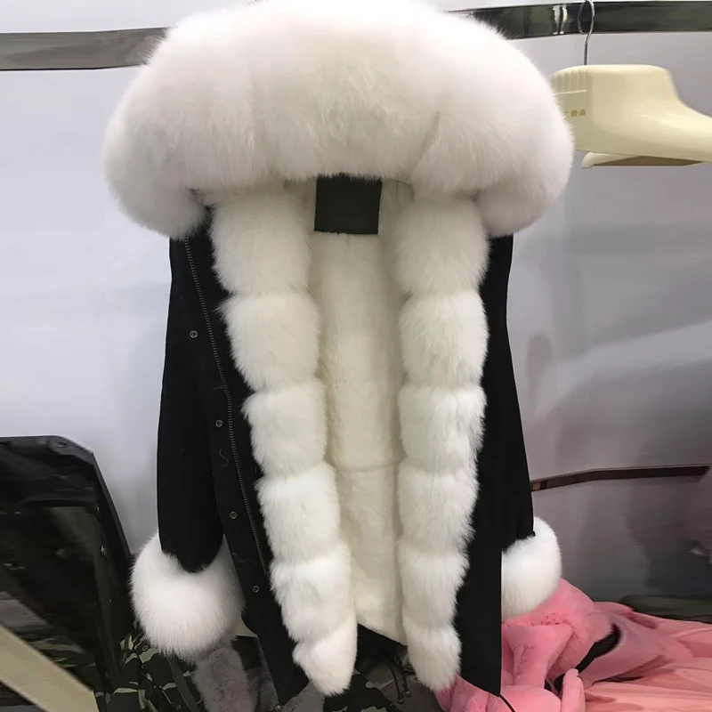 

High quality Camouflage winter jacket women outwear thick parkas natural real fox fur collar coat hooded pelliccia