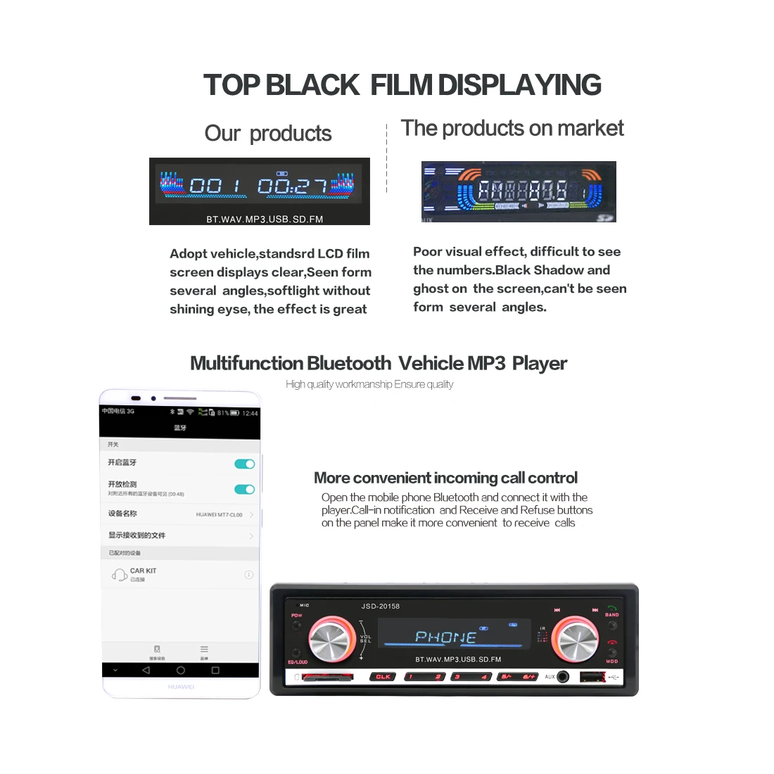 JSD-20158 12V автомобильный Радио стерео плеер Bluetooth телефон MP3 FM/usb зарядка автомобильный аудио плеер с пультом дистанционного управления