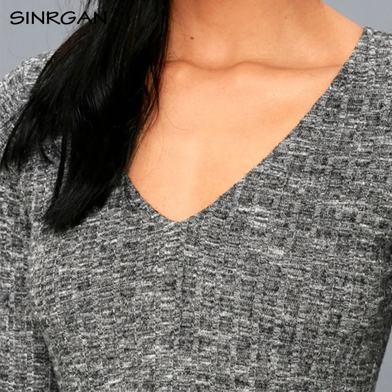 SINRGAN зимнее трикотажное платье bodycon сексуальные женщины V шеи тонкий elegent vestidos