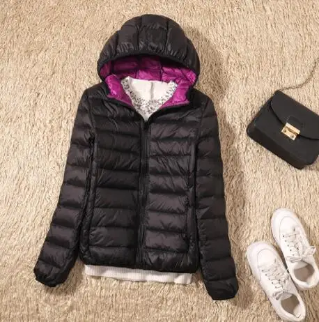 Black Purple SEDUTMO зимнее пальто размера плюс 3XL с утиным пухом, женский ультра-светильник, куртки с капюшоном, двухстороннее пальто, весенняя куртка-пуховик ED602 - Цвет: Black Purple