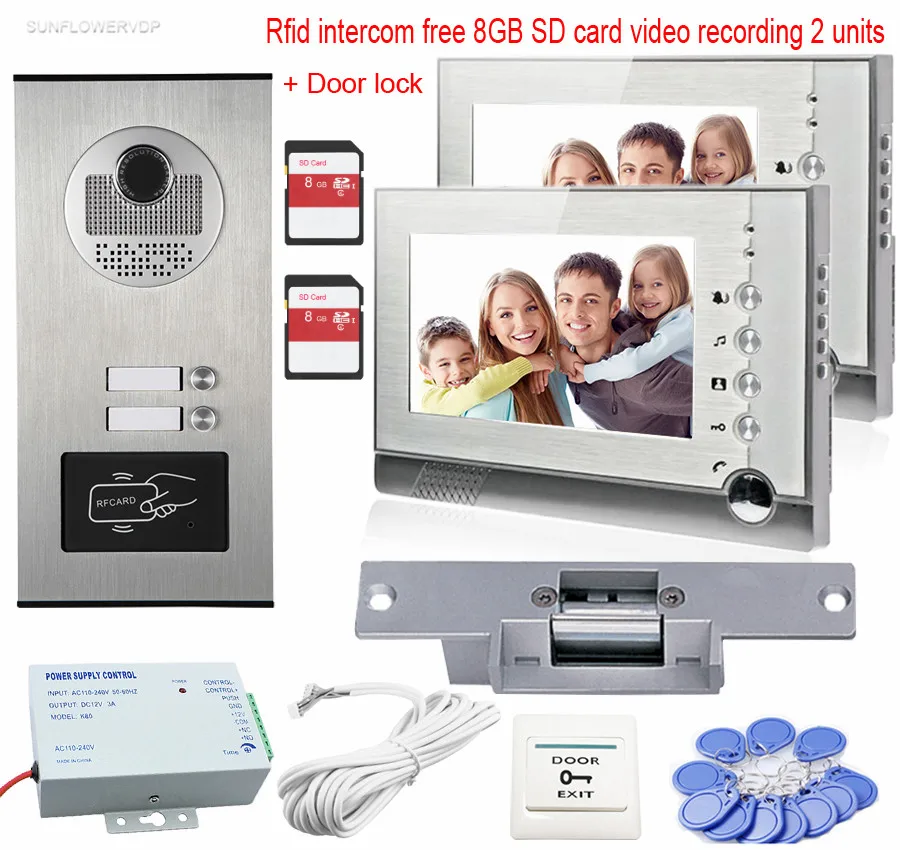 Видеодомофон с 2 мониторами 7 цветов 8 ГБ SD карта|video intercom|video door phone rfidvideo |