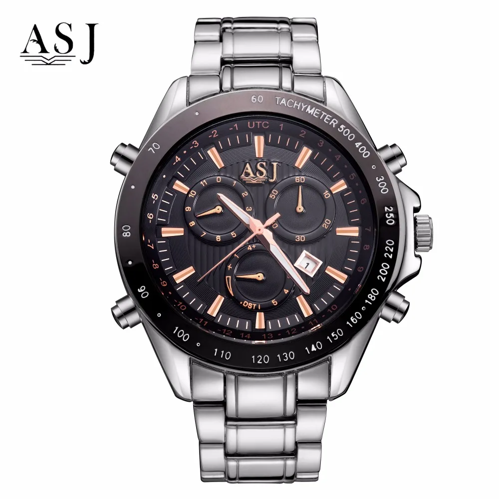 Топ бренд ASJ часы мужские Relojes Mujer водонепроницаемые кварцевые наручные в