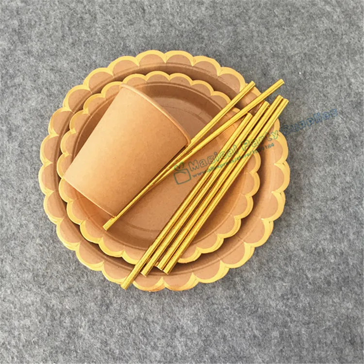 24 набора крафт бумаги посуда Фольга Золотой Гребешок бумажная тарелка бумага