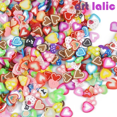Heart and Star Лалич 1000 шт./пакет 3D крошечные симпатичные рисунки на ногтях аксессуары Star/лента/платье с цветочным узором, платье с принтом «фрукты»/перо Fimo игровое тесто ломтики нарезки украшения для ногтей - Цвет: Heart and Star