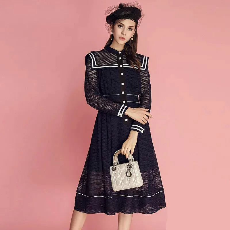 Женское длинное платье для автопортрета Осеннее кружевное с О образным вырезом