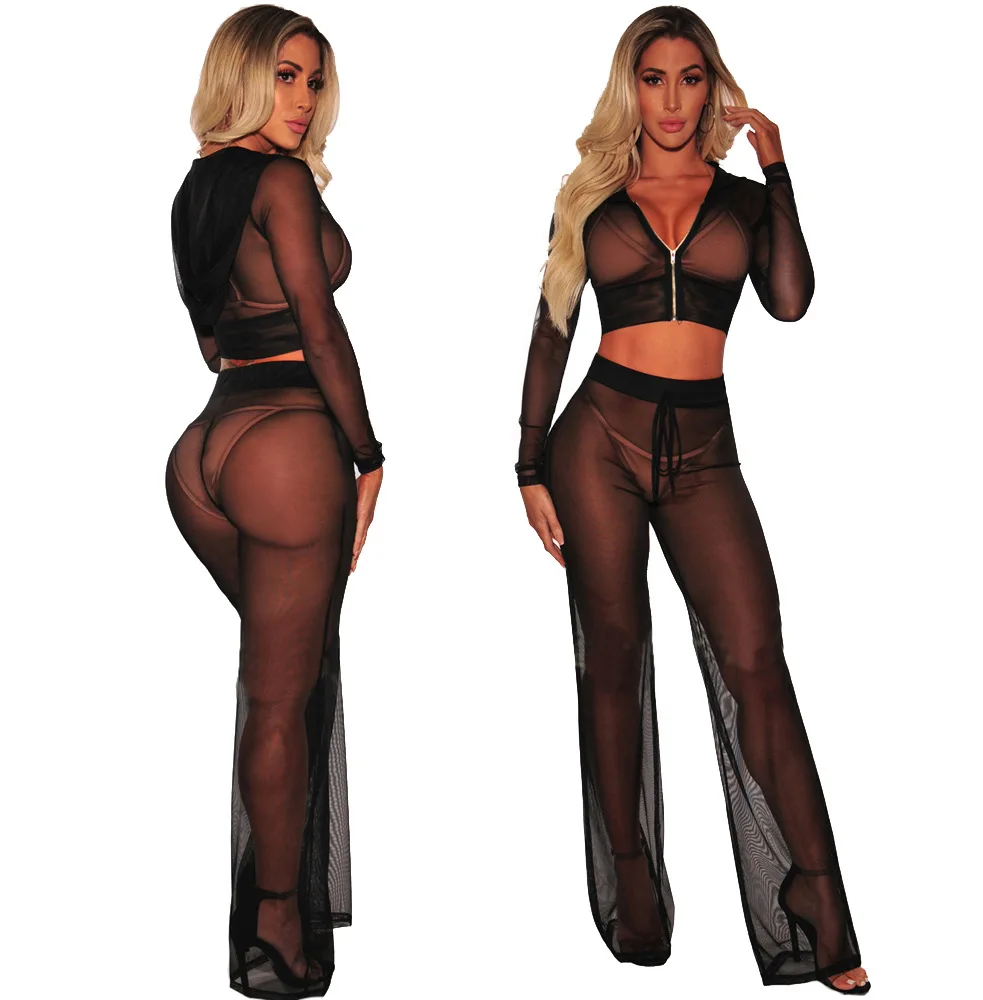 

2pcs/set Sexy See Through Beach Cover Ups women tracksuit Bikini Swimsuit Cover Up Summer Beach Wear