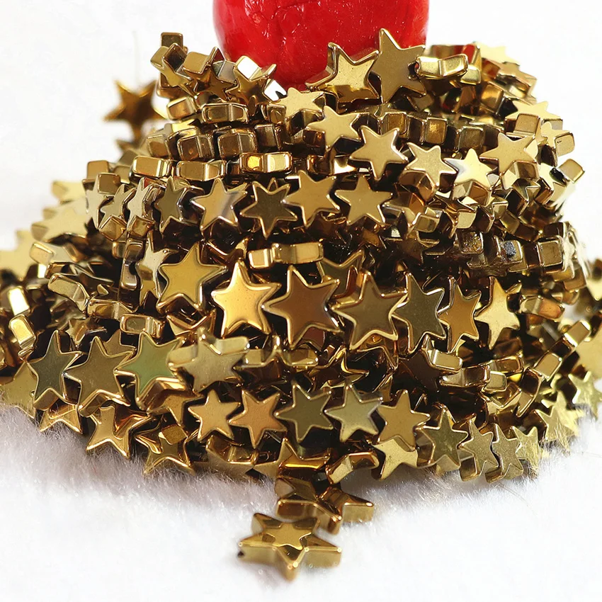 

Hot sale natural gold-color hematite stone new 6mm 8mm 10mm size fashion star shape beads loose making Jewelry B199
