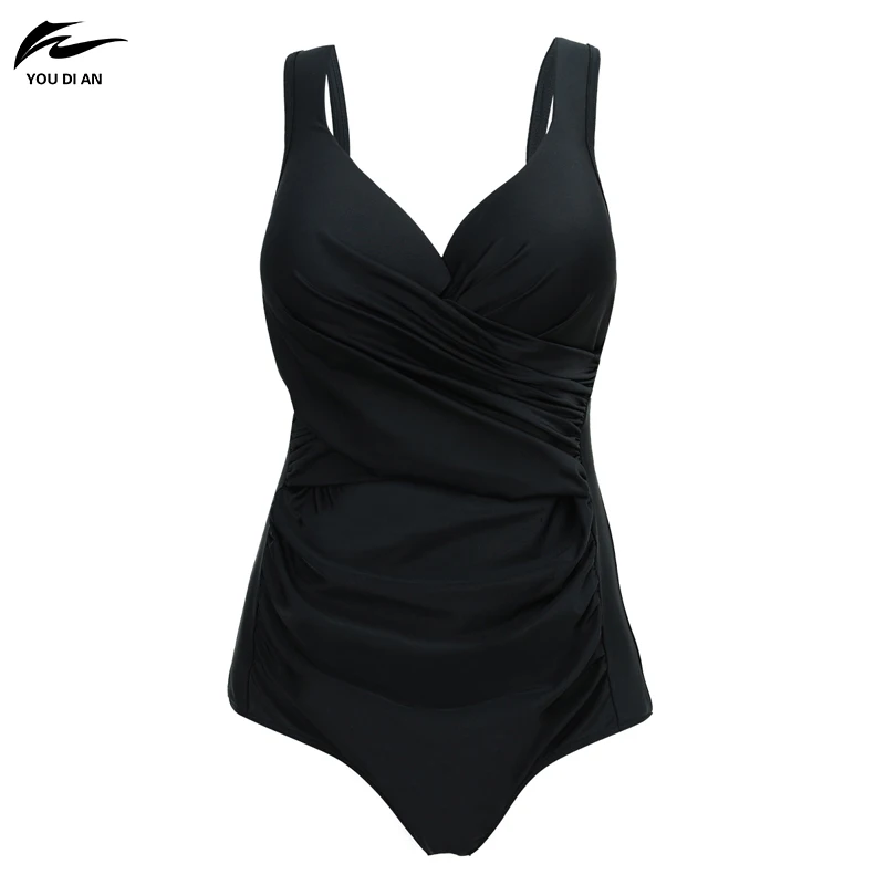 2017 Solid Siamese Bikini Large Black Swimsuits Women's Swimwear Plus Size Bath Set 5XL 70 |