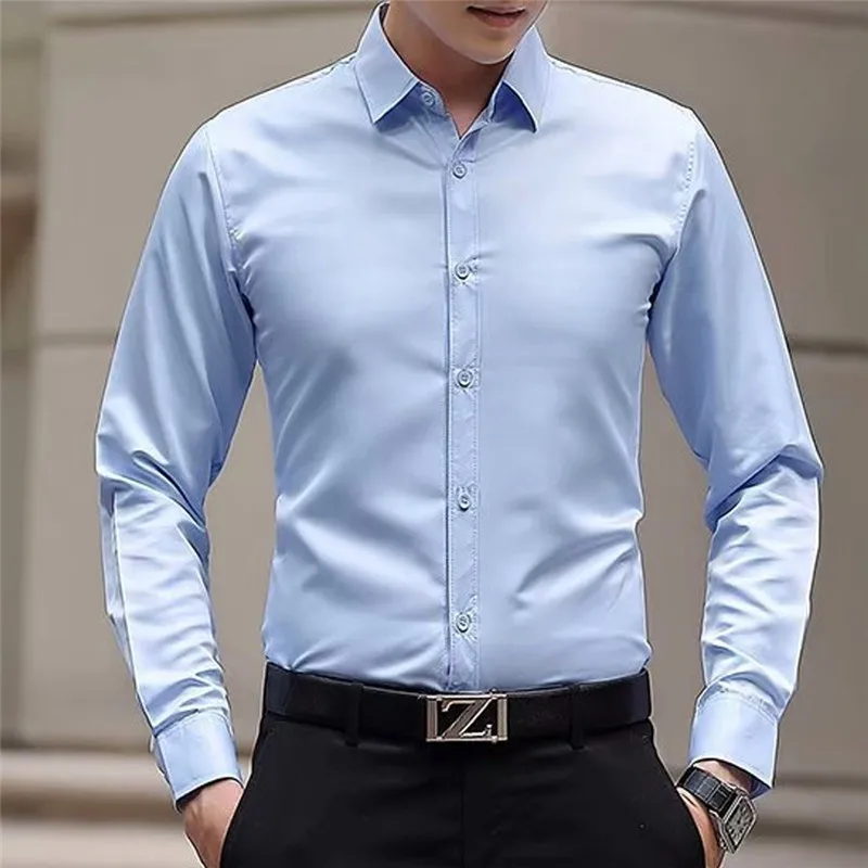 New Men's Fashion Solid Business Wedding Bridegroom Formal Slim Fit Shirts Male Groomsman Cotton Long Sleeves Basic Shirt | Мужская