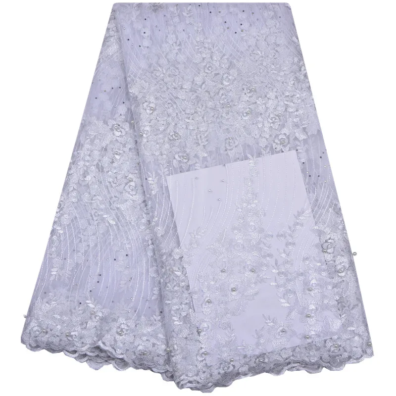 Королевский синий бисером африканская кружевная ткань для свадебного платья