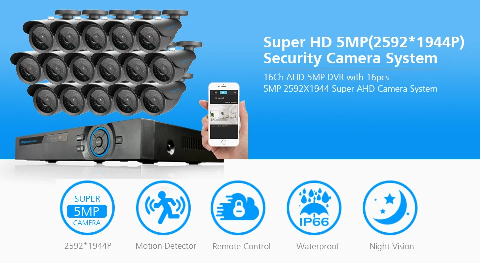TOPROHOIME h.265+ 16CH 5MP камера безопасности системы 1/3 ''SONY 5MP Открытый Водонепроницаемый День Ночь Камера видеонаблюдения CCTV комплект