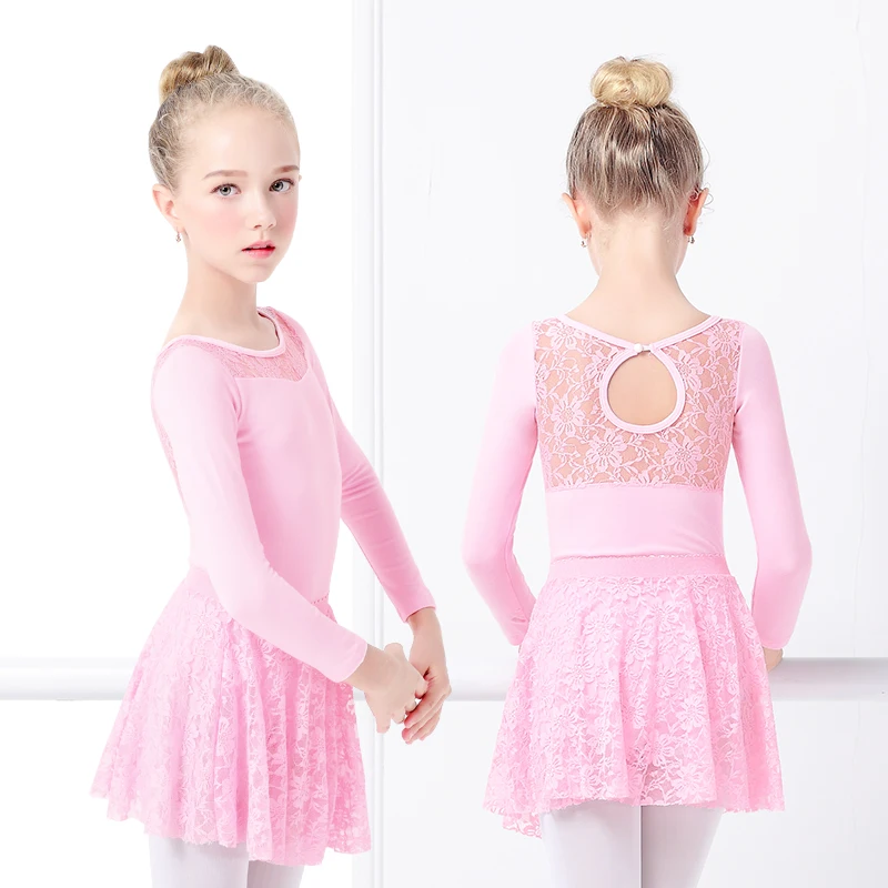 Girls Ballet Dress Gymnastic Leotards Lace Skirted Leotards Long Sleeve Kids Toddler Gymnastic Swimsuit For Dancing