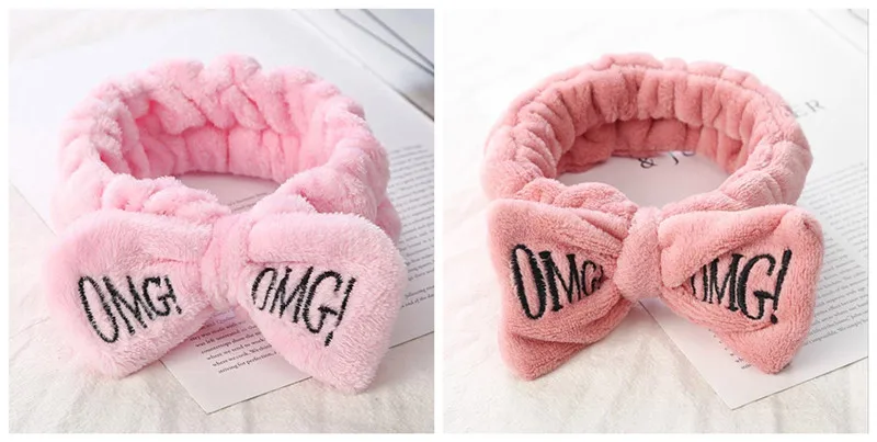 OMG Logo, Женская повязка для волос с бантом-бабочкой, для мытья лица, для макияжа, фланелевая Мягкая повязка на голову, повязки на голову для девочек, головные уборы, аксессуары для волос