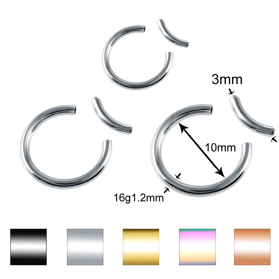 Segment Ring 3 шт./лот, стальное разноцветное кольцо для губ, сегментное кольцо для бровей, кольцо в форме подковы, кольцо из бисера, серьги, ювелирные изделия для тела, пирсинг - Окраска металла: Segment Ring