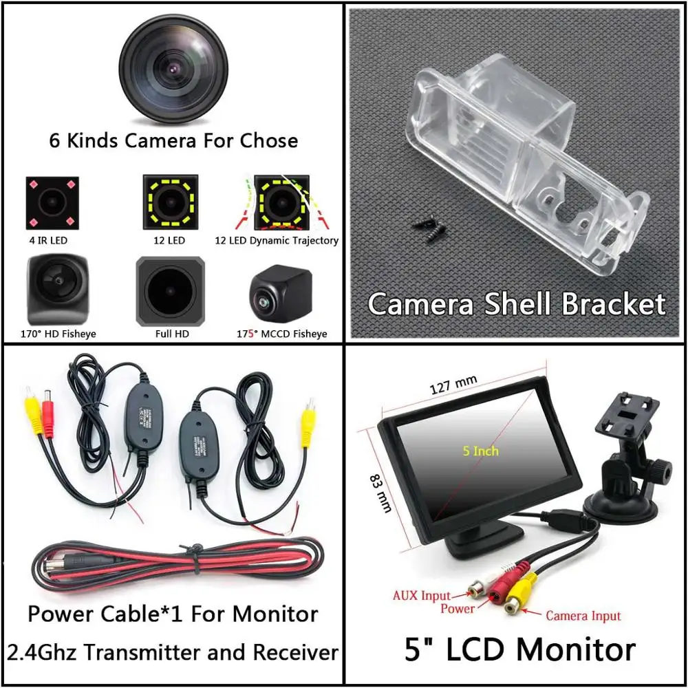 Cam Wireless 5 LCD 175 градусов MCCD рыбий глаз 12LED HD камера заднего вида для Volkswagen VW Golf 6 VI Polo V(6R) хэтчбек Magotan автомобильный парковочный монитор - Название цвета: Cam Wireless 5 LCD