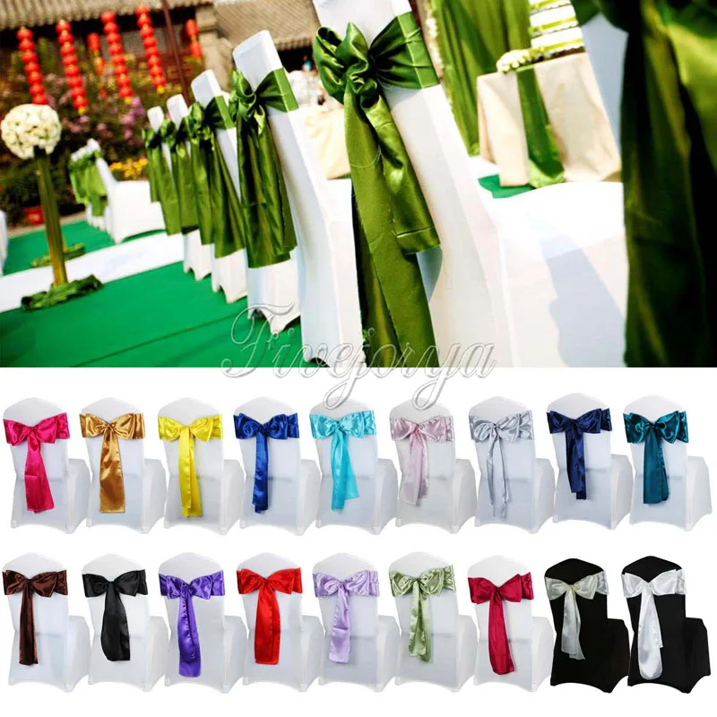 

100 x Satin Chair Sash Bow 15cm x 275cm For Banquet Wedding Party Banquet Bow Ties Butterfly Craft Chair Cover Decoration