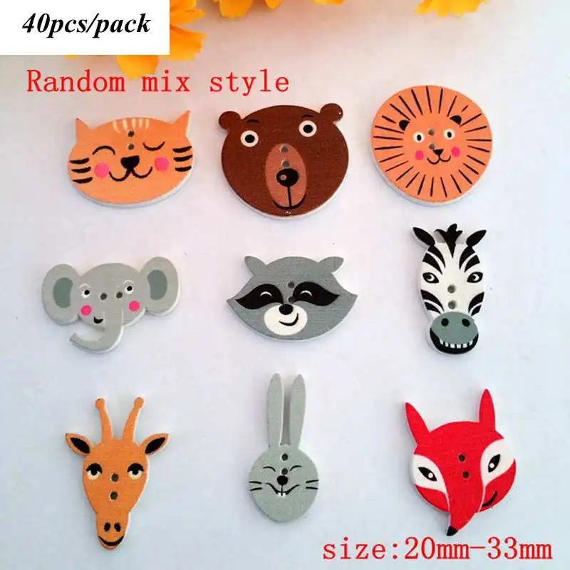 Style 6 40pcs 35 стилей 20/50 шт./упак. смешаны в случайном порядке, с декоративными пуговицами, прекрасный мультфильм серии 2 отверстия деревянные пуговицы для шитья Flatblck Скрап L-1 - Цвет: Style 6 40pcs