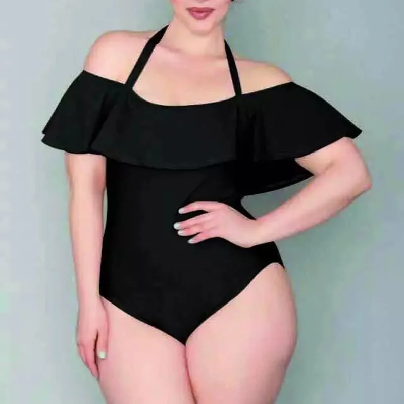 4XL плюс размер женский цельный купальник бархатный с открытыми плечами