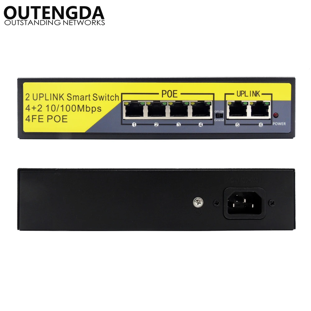 4 + 2 порта PoE коммутатор 802.3af Стандартный Выключатель питания 802.3at выключатель