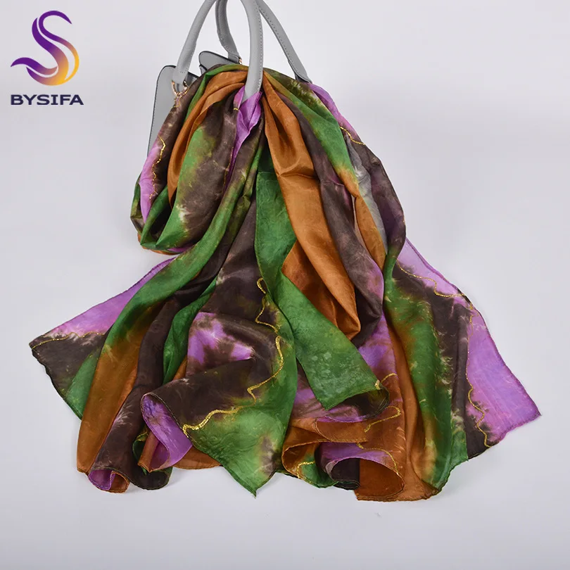 green purple Женский зимний длинный шарф шаль весна осень женские синие шелковые шарфы с принтом лето шелк тутового шелкопряда пляжные накидки - Цвет: green purple