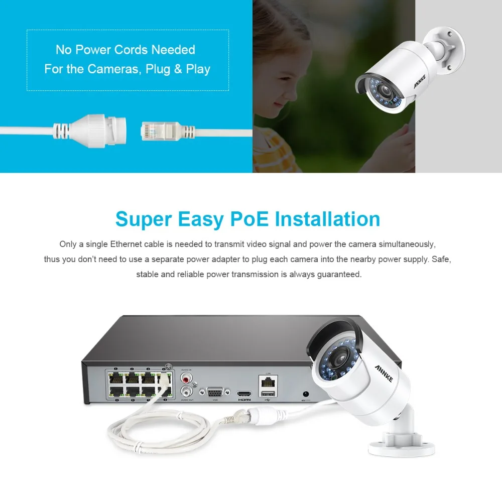 ANNKE 8CH 2MP POE видео система безопасности 4K NVR с 8 шт 4 мм 1080P Всепогодный ИК ночного видения камеры H.264 домашний NVR комплект