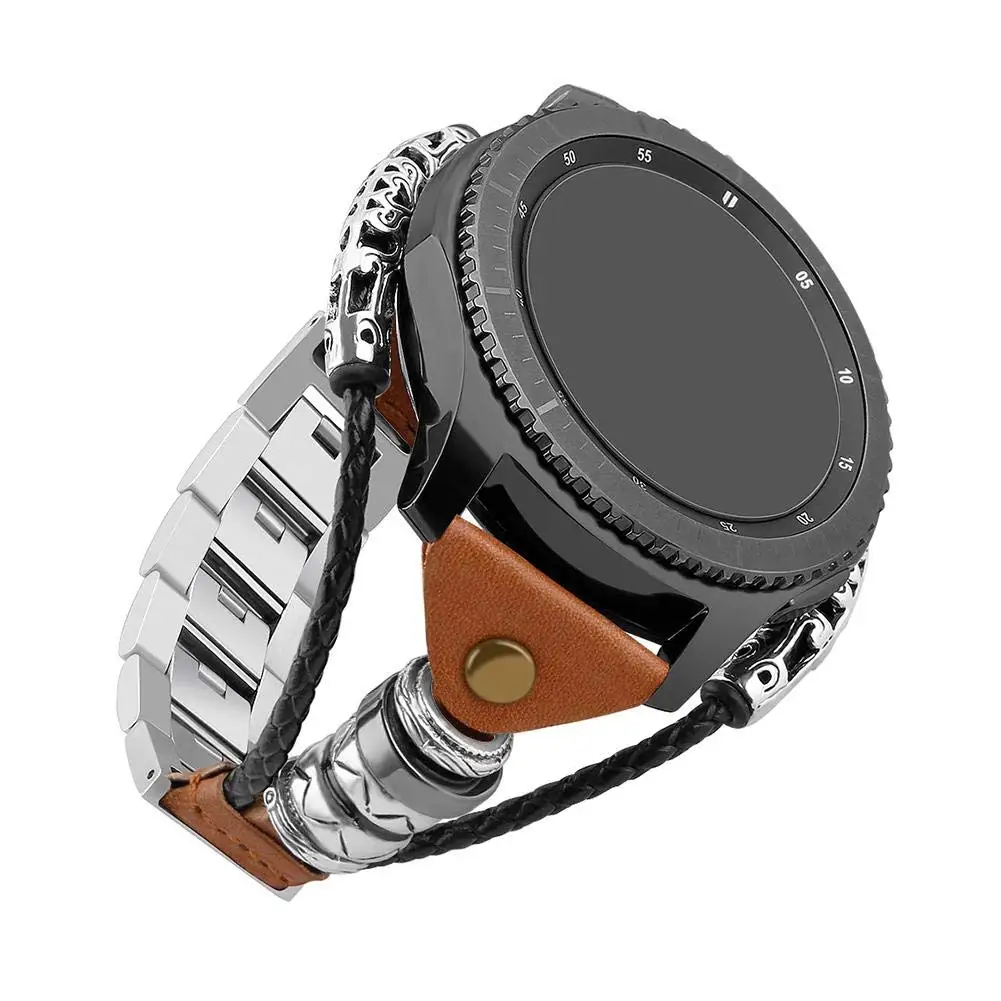 22 мм кожаный ремешок для часов samsung Galaxy Watch 46 мм/gear S3 Classic/S3 Frontier из нержавеющей стали замена браслета ремешок