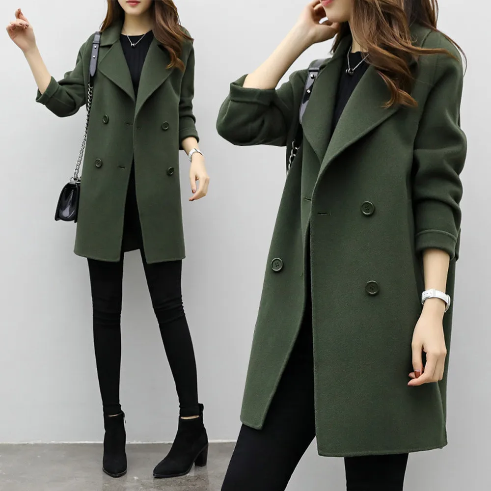 

Fashion Women Parka Autumn Winter Long Jacket Ladies Cotton Wollen Solid Casual Outwear Parka Casual Cardigan Slim Coat Overcoat